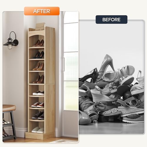 YATINEY 9-Tier Tall Shoe Rack, Wooden Shoe Storage Organizer, Narrow Shoe Cabinet with Removable Shelves for Small Spaces, Holds 9 Pairs of Shoes, for Entrance, Hallway, Natural SS02NL - Image 6