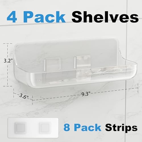 Adhesive Bathroom Shelves, 4 Pack Acryilc No Drill Stick on Shelf - Image 4