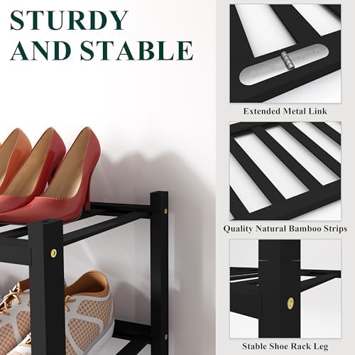 Smiry Bamboo Shoe Rack, 12 Vertical Slats, 5 Tier - 26.8" Wide, Black - Image 3