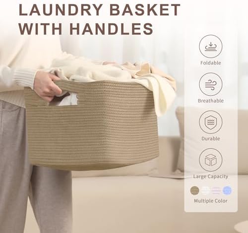 45L Small Woven Laundry Basket Hamper with Handles, Jute - Image 4