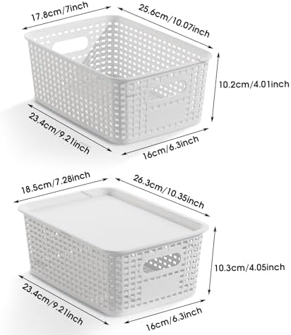 ORGIDOL Plastic Storage Basket with Lids 10 Pack Stackable Storage Bins Containers with Lid, Decorative Storage Boxes for Organizing Shelves, Drawers, Playroom, Classroom, Office, Closet, White - Image 7