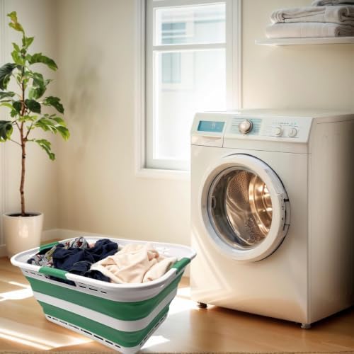 SAMMART 42L (11 Gallon) Collapsible Plastic Storage Basket - Foldable Pop Up Storage Container/Hamper - Portable Laundry Organizer - Space Saving (White/Winter Green, 42L (Style A)) - Image 5