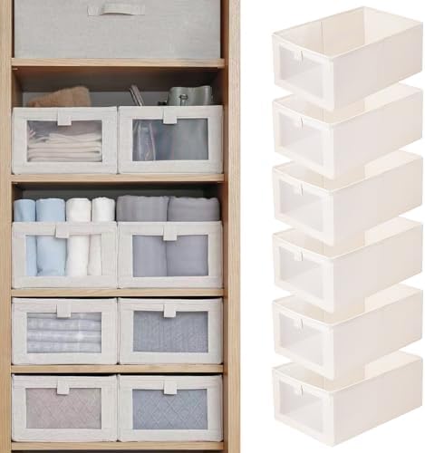 Linen Closet Organizers And Storage, 6 Pack Closet Storage Bins Linen Closet Baskets for Closet Organization Foldable Closet Organizer Bins with Clear Window For Organizing Clothing, Jeans, Shelves by Pradnel