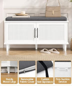 Akxomel 39.4" Rattan Shoe Storage Bench 2 Doors Wooden Entryway Bench White - Image 7
