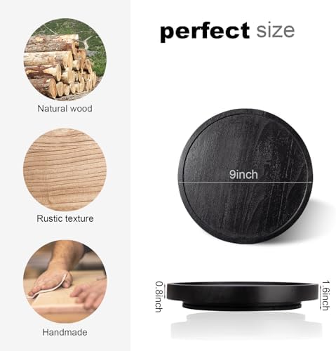 Wood Lazy Susan Turntable Kitchen Decor Round Table Tray, 9" Black - Image 3
