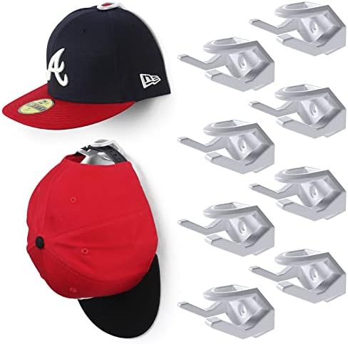 Modern JP Adhesive Hat Hooks for Wall (8-Pack) - Hat Rack for Baseball Caps, Minimalist Hat Display, Strong Hold Hat Hangers for Wall - USA Patented, White by ModernJP