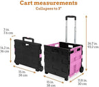 Inspired Living Ultra-Slim Rolling Collapsible Storage Pack-N-Roll Utility-carts, with Telescopic Handle, for Home, Garden, Shopping, Office, School use, Medium, Pink & Black - Image 2