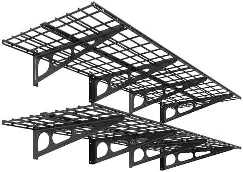 FLEXIMOUNTS 2-Pack 2x6ft Garage Shelving 24-inch-by-72-inch Heavy Duty Wall Mounted Shelves Garage Storage Rack Floating Shelves, 1400lbs Load Capacity, Black, Classic Series by FLEXIMOUNTS