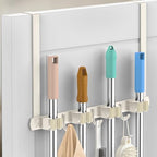 Broom Holder Over The Door with Hooks -304 Stainless Steel (light beige) by PrimZootyDesign