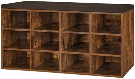 DINZI LVJ Shoe Storage Bench with Cushion, 40.9" Cubby Shoe Rack, 12-Cubby by DINZILVJ