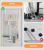 Broom Holder Over The Door with Hooks -304 Stainless Steel (White) - Image 2