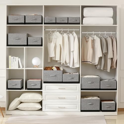 Linen Folding Storage Bins, 3 Pack Large Storage Baskets, Washable, Clothing Storage Bins with Handle, Closet Organizer for Storage Sweater,Sheets (gray black, 18½"x13½x8½) - Image 4