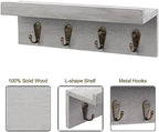 HRONRAD Rustic Key Holder for Wall, Farmhouse Wall Shelf with 4 Hooks, Wall Mounted Key Racks, Wooden Mail Organizer with Hooks for Entryway (Grey) - Image 4