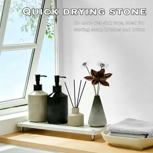 Durable Kitchen Sink Organizer, Instant Dry Sink Caddy for Bathroom Counter, Diatomite Stone Drying Tray, Upgrade Water Absorbing Stone Tray for Sink, Anti-Slip Stone Soap Tray -White - Image 3