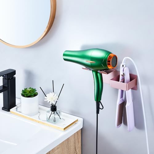 Hair Dryer and Straightener Holder Wall Mounted, Metal Adhesive Hair Tool Organizer for Blow Dryer, Curling Iron, Flat Iron, Bathroom Vanity Salon Barber Shops (Rose Gold) - Image 2