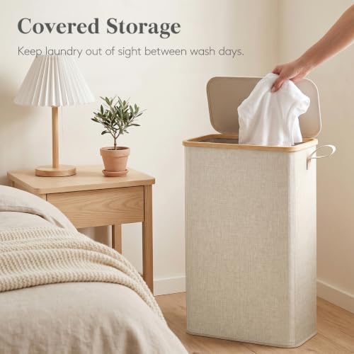 Lifewit 75L Slim Laundry Hamper with Lid and Removable Bag, Beige - Image 5