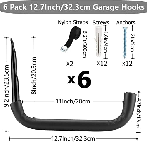 6 Pack Garage Storage Hooks Heavy Duty, 12.7Inch Wall Mount Storage Utility Hanger - Image 2