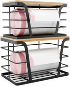 TIDIIABODE 2 Pack Stackable Storage Laundry Kitchen Organizers, Wall Mount Trash Bag Holder with Bamboo Top and Garbage Bag Dispenser No Drill by TrashBagHolder