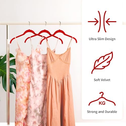 Sishynio Velvet Hangers 30 Pack, Non-Slip Slim Felt Clothes Hangers Red | Space-Saving Closet Organization; Flocked Surface; 360° Swivel Hooks; For Shirts, Coats, Dresses, Blouses - Image 3