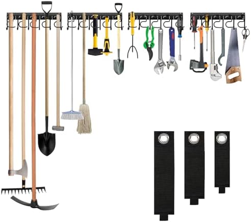 LEYU Metal Garage Tool Organizer Wall Mount, 4 Pack Garden Tool Organizer With Extension Cord Straps, Garage Organization Hooks and Hangers for Shed, Yard Storage, Wall Holder for Hanging Broom Mop by Unknown