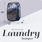 Handy Laundry Collapsible Mesh Foldable Hamper 14" x 14' x 24" Navy Blue - Image 2