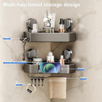 Mustorn Suction Cup Shower Caddy Corner, 1 Pack Suction Corner Shower Shelves No Drilling, Rustproof Shower Organizer Suction Cup with Towel Holder & Hooks Removable Bathroom Storage Rack(Gray) - Image 5