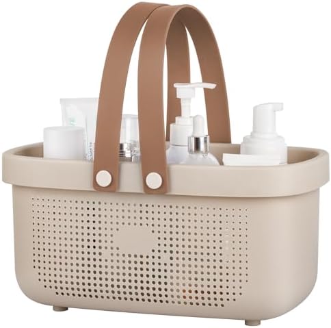 Portable Shower Caddy Basket with Handles Plastic Storage Basket Beige by JiatuA