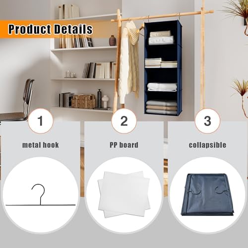 Hanging Closet Organizer 4-Shelf, Oxford Fabric Wardrobe Storage, Navy Blue | Easy-mount foldable design holds clothes, handbags, shoes & accessories; washable Oxford fabric, sturdy and space-saving. - Image 6