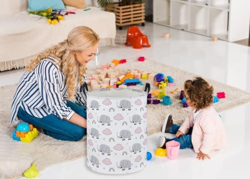 Essme Kids Laundry Basket,Elephant Hamper Collapsible Canvas Waterproof Storage Bin foBoys, Cute Hamper,Gift Baskets(Rainbow Elephant) - Image 3