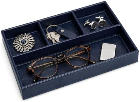 GORESE Desk Tray Organizer, Leather Valet Tray for Nightstand, Navy Blue by GORESE