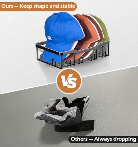 KEETDY Metal Hat Racks for Baseball Caps Wall Hat Organizer Fit 24 Caps Holder, 2 Packs Sturdy Wall Mounted Hat Storage Organizer, Black - Image 5