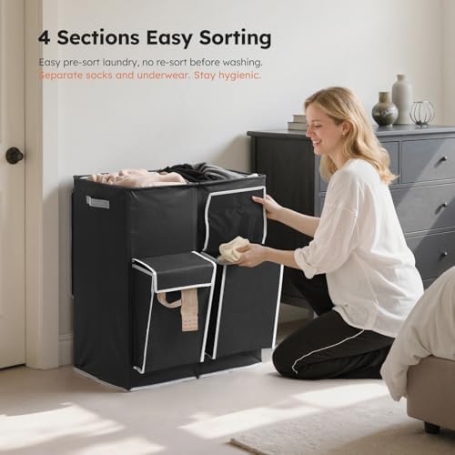 SOLEDI 180L Double Laundry Hamper with Lid and 2 Side Pockets, Dual Hamper - Image 2
