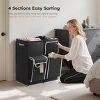 SOLEDI 180L Double Laundry Hamper with Lid and 2 Side Pockets, Dual Hamper - Image 2