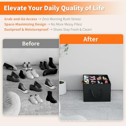 Aokeyee 2 Pack Shoe Organizer for Closet, Stackable Shoe Storage Box, Black - Image 5