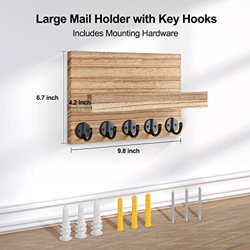 Lwenki Key Holder for Wall, Decorative Key and Mail Holder with Shelf Has Large Key Hooks for Bags, Coats – Paulownia Wood Key Hanger with Mounting Hardware (9.8”W x 6.7”H x 4.2”D) (Burnt Wood) - Image 7