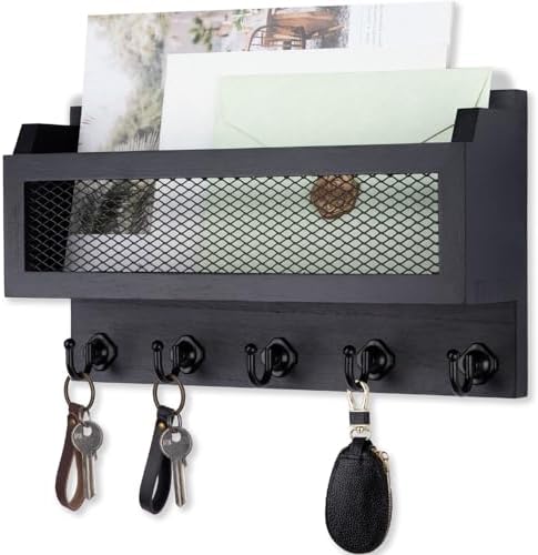 Nekon Mail and Key Holder for Wall Decorative, 11 Inch Mail Holder, Black by NekonDesign