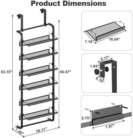BUKFEN 6-Tier Adjustable Metal Shoe Rack, Over Door & Wall Mount Organizer - Image 3