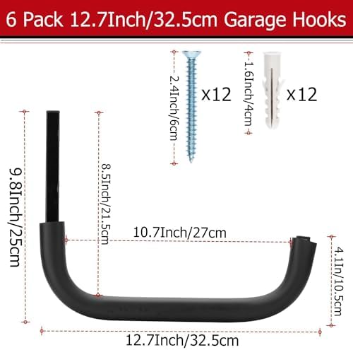 Heavy Duty Garage Storage Hooks, 12.4 Inch Ladder Storage Hanger, Wall Mount Utility Hook for Outdoor Indoor Organizer Folding Chairs, Bike, Tools, Water Pipes - Image 2