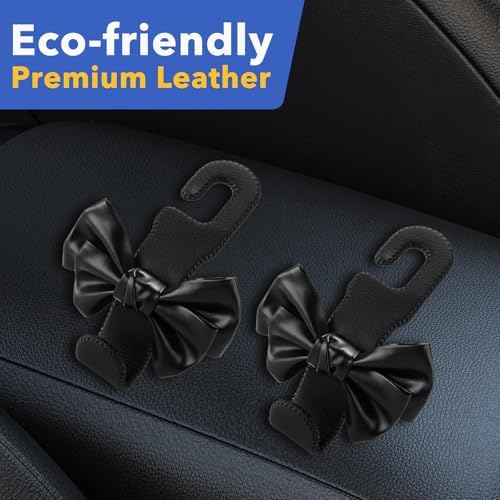 Car Seat Headrest Hooks, Leather Cute Bow Vehicle Hooks for Purses and Bags, Automotive Purse Hook Hanger Interior Decoration Accessories, Universal for SUV, Sedan, Truck (Black, 2 Pack) - Image 6