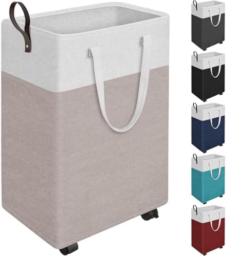 HomeHacks 90L Rolling Laundry Basket with 4 Wheels Collapsible Khaki by HomeHacks