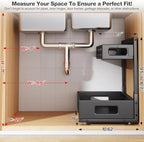 2 Pack 19IN-Depth Under Sink Organizer,Pull Out Cabinet Organizer With Smooth Cylindrical Rail,Metal Slide Out Drawer for Kitchen Bathroom Laundry,8-Level Tool Free Height Adjustable-Black - Image 2