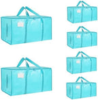 6 Pack-Extra Large Heavy Duty Moving Bags - Waterproof Storage Totes with Handles & Zippers, Foldable for College Dorm, Storage (lake blue) by Unknown