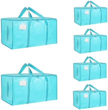 6 Pack-Extra Large Heavy Duty Moving Bags - Waterproof Storage Totes with Handles & Zippers, Foldable for College Dorm, Storage (lake blue) by Unknown