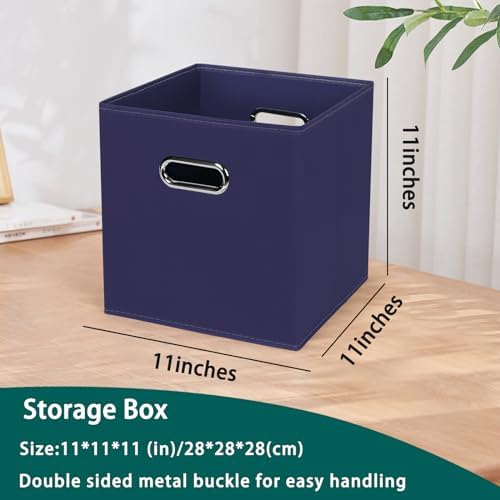 Black Foldable Storage Cubes Bins, Fabric Storage Box Cubes Organizer Baskets with Dual Handles for Home Organizer,Set of 3,(Navy Blue) - Image 2