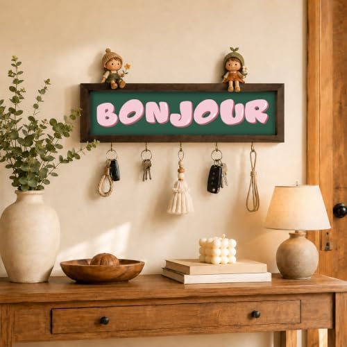 Bonjour Key Holder Wall Mount, Playful Entryway Hanging Shelf - Image 4