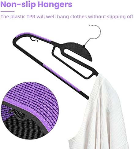 BAGAIL Plastic Hangers 50 Pack with Non-Slip Design,0.2 Inches Thick, 360°Swivel Hook Space Saving Organizer for Bedroom Closet,Shirts,Pants(Purple- S Shaped) - Image 3