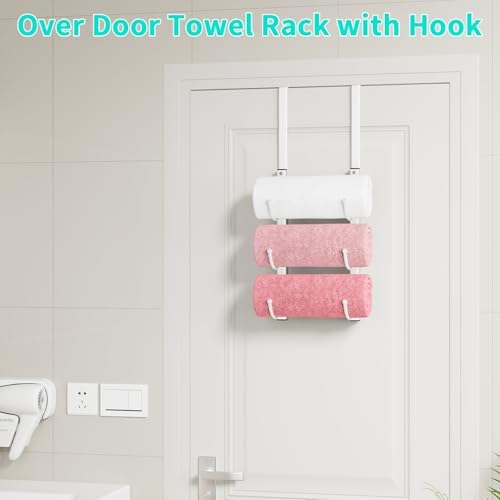 HapiRm Rolled Towel Racks for Bathroom - 3-Tier Over The Door & Wall Mounted Bathroom Towel Storage, Hanging Metal Organizer for Towels & Bath Sheets, Space Saving Rack for Bathroom, Camper, RV, White - Image 5