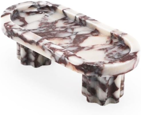 Oval Marble Vanity Tray with Pedestal Legs, Natural Stone Calacatta Viola Countertop Tray for Perfume Jewelry Candles, Footed Catchall Organizer for Bathroom Counter Coffee Table Dresser by Ferrochef