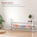 Bumusty 2 Tier Long Expandable Shoe Rack for Closet, White - Image 4
