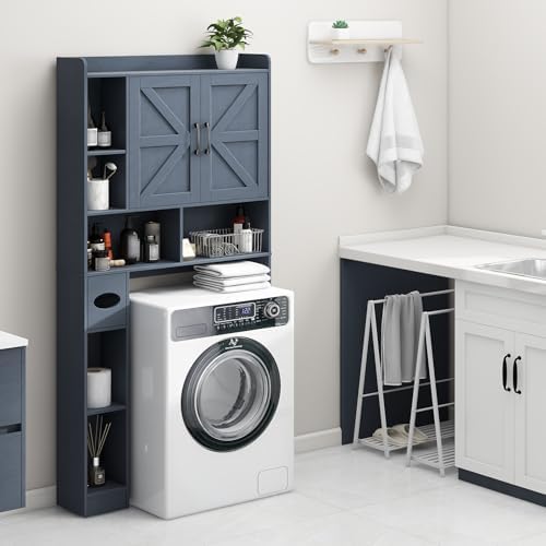 Vabches Over The Toilet Storage Cabinet with 2 Barn Doors, Blue - Image 5